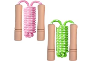 Homello Jump Rope for Kids - Wooden Handle - Adjustable Cotton Braided Fitness Skipping Rope for Toddler Fitness Workout Exercise Outdoor Activity
