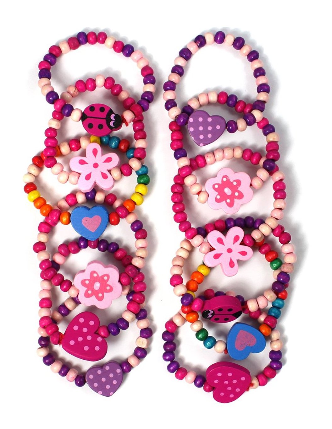 Stands Out, Supplying Outstanding Gifts 12 Wooden Beaded Friendship Bracelets for Girls - Party Bag Fillers for Kids Party - Christmas Birthday Party Favours - Stocking Filler