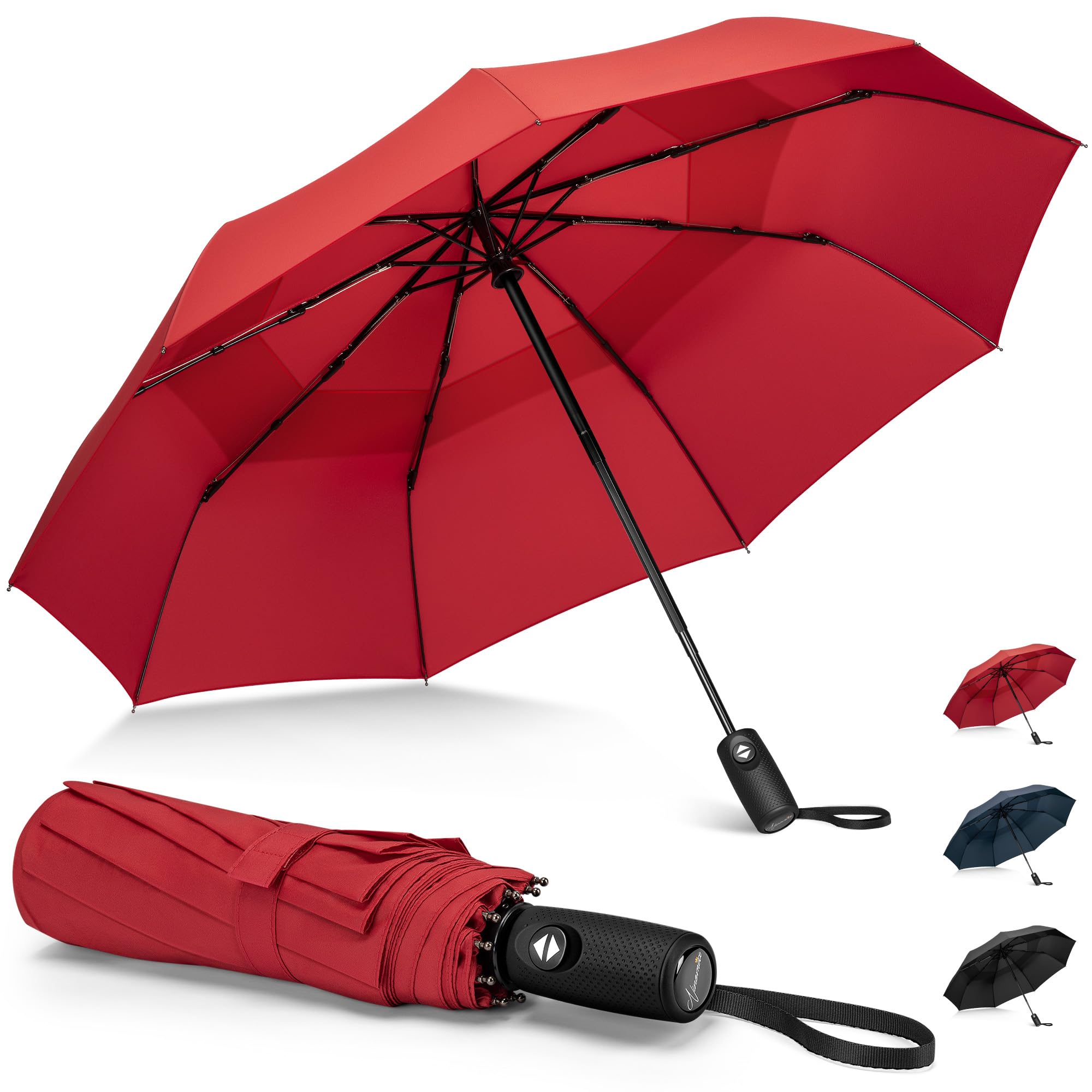NINEMAX Compact Umbrella Windproof Strong,Small Travel Folding Umbrella Automatic Open And Close,Foldable Portable Umbrellas for Women Men(Red)