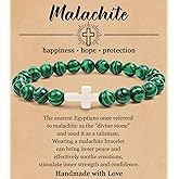 COLOYAN Christian Cross Beaded Bracelet Religious Cross Bracelet 8mm Natural Stone Healing Stretch Bracelets for Women Men