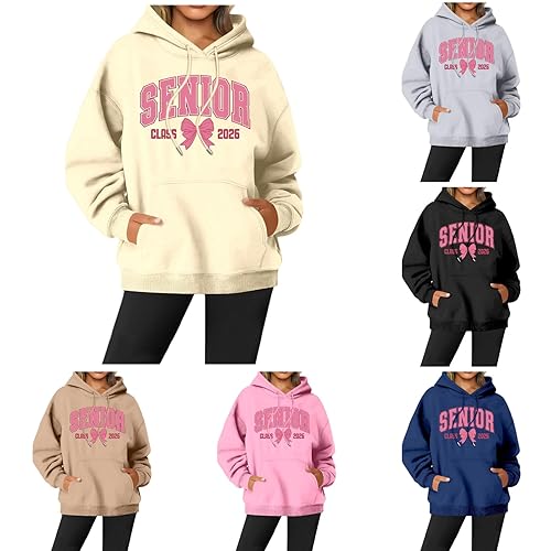 Hoodies for Women UK with Pockets Bowknot Print Hooded Sweatshirt Back to School Plus Size Hooded Pullovers Long Sleeve Hoodie with Drawstring Casual Autumn Winter Ladies Hoodie Sweatshirts