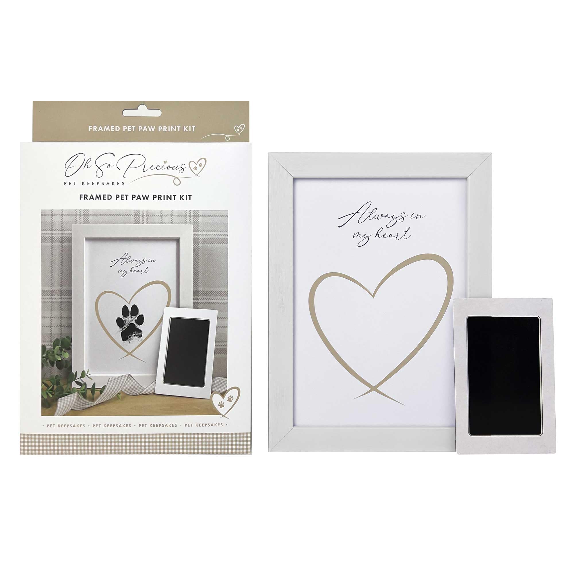 Framed Pet Safe Non-toxic Paw Print Ink Pad Kit - Capture Precious Memories of Your Beloved Pet's Paw Prints, Mess-Free & Easy-to-Use with White Wooden Frame - Ideal for First Prints or Keepsakes