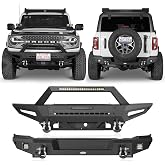 Hooke Road Front and Rear Bumper kit for 2021-2026 Ford Bronco 2 or 4-Door (Exclude Bronco Sport &amp; Raptor), Offroad Bumper with D-rings, LED Lights