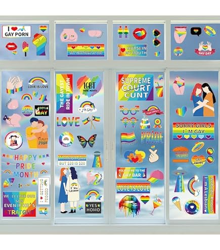 Whaline Pride Window Clings - 9 Sheet Rainbow Heart Decals For LGBT Pride Month & Home Decor