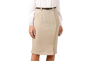 Allegra K Pencil Skirt for Women Knee Length High Waisted Elegant Office Work Midi Skirts with Belt