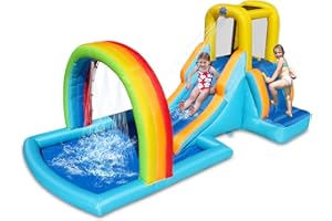 Action Air Inflatable Water Slide, Bounce House with Slide for Wet and Dry, Kids Backyard Waterpark for Summer Fun, Rainbow Splash Pool for Age 3-8, Love for Kids