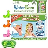 WaterDam A-Series Swimming Ear Plugs Ultra Comfy Great Waterproof Earplugs (Size 2A+2A+2A: Kids Teens Small&Medium Ear Women 