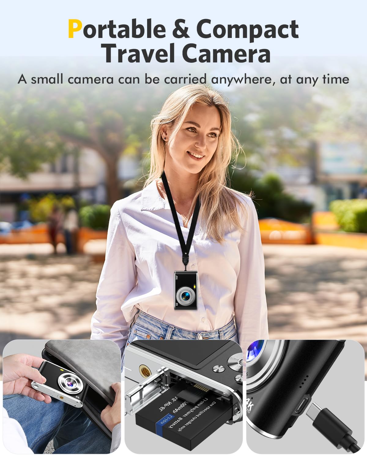 Digital Camera FHD 4K Vlogging Camera with Autofocus Dual Lens 48MP 16X Digital Zoom 2.8