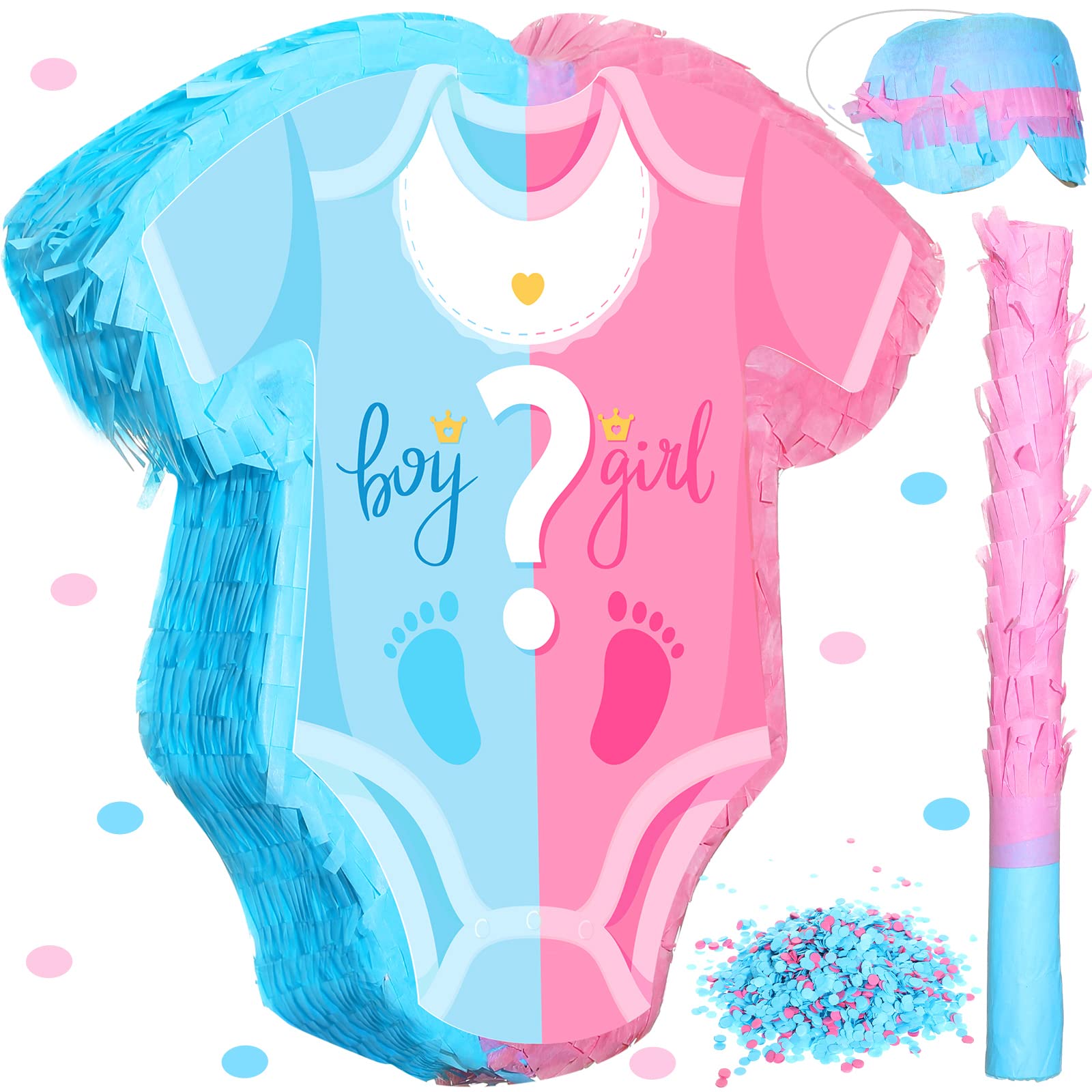 Photo 1 of Sratte Baby Gender Reveal Piñata Set with Confetti Stick Blindfold Pink Blue Pajama Piñata Girl Gender Reveal Decorations Party Supplies for Boy Baby Shower, 12.6 x 12 Inch
