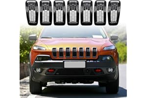 ASTRA DEPOT Compatible with 2014-2018 Jeep Cherokee Grill inserts Honeycomb Grille Mesh Vent, 7pcs (Black Mesh Grille + Gloss Black Moulding Trim)