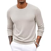 Poriff Men's Crewneck Sweater Wool Blend Knit Long Sleeve Pullover Sweaters | Wool blend, Business Casual, Classic Solid Color, Basic Thermal, Lightweight Stretch, Regular fit, Fall and Winter Layer