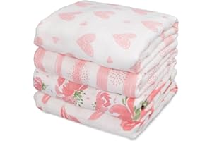 GLLQUEN BABY Muslin Swaddle Blankets 4-Pack Breathable Receiving Blankets (35" x 40") Soft Baby Blankets for Girls and Boys Newborn Essentials Muslin Burp Cloths Swaddle Wrap Baby Gift (Flower)