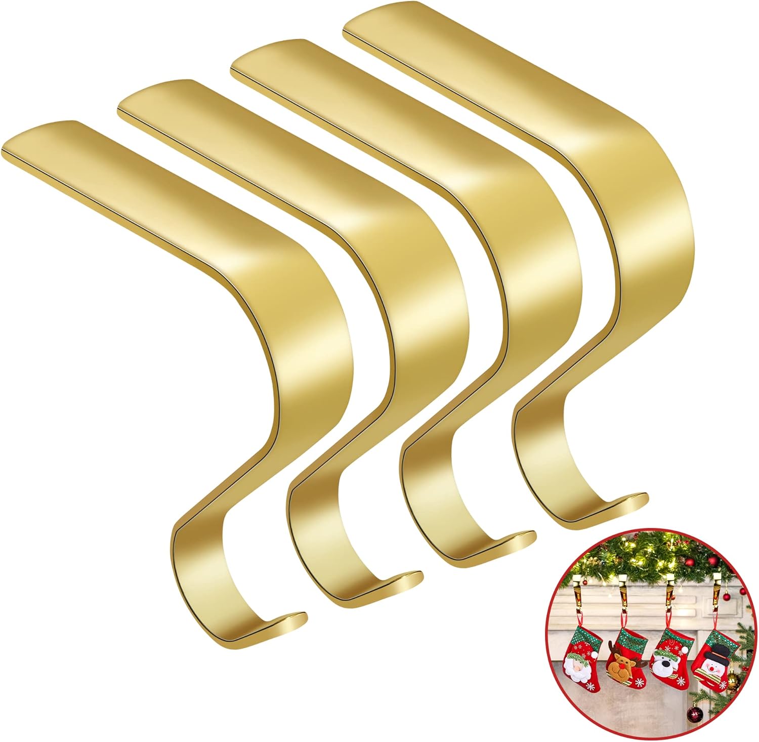 Ornament Hooks - AIR PROPELLER Simple Stocking Holders for Mantle,Stocking Hangers for Mantel,Christmas Stocking Holder Set of 4,Metal Stocking Hooks for Mantle Fireplace Decor,Non-Slip Sturdy Stocking Hanger,Gold