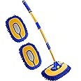Mveqrrn Upgrade Car Wash Brush with Long Handle,Chenille Microfiber Car Cleaning Brush Supplies Kit Car Wash Mop Accessories Car Washing Brush with Scratch-Free Replacement Head(Blue