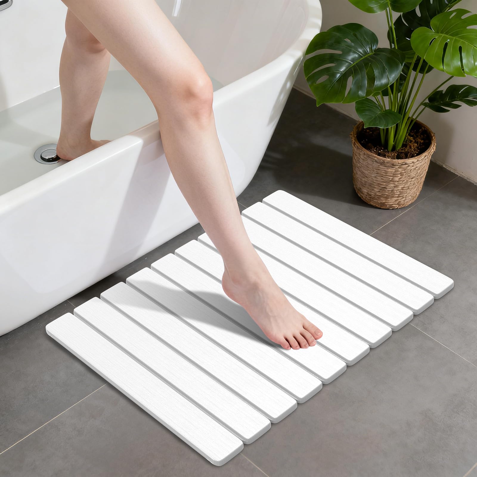 Photo 1 of Stone Bath Mats for Bathroom, Non-Slip Stone Shower Mat Super Absorbent 24 x 16 Diatomaceous Earth Bath Mat, Quick Dry Leakproof Bathroom Drying Mats Easy to Clean Home Floor Decor RV Essentials