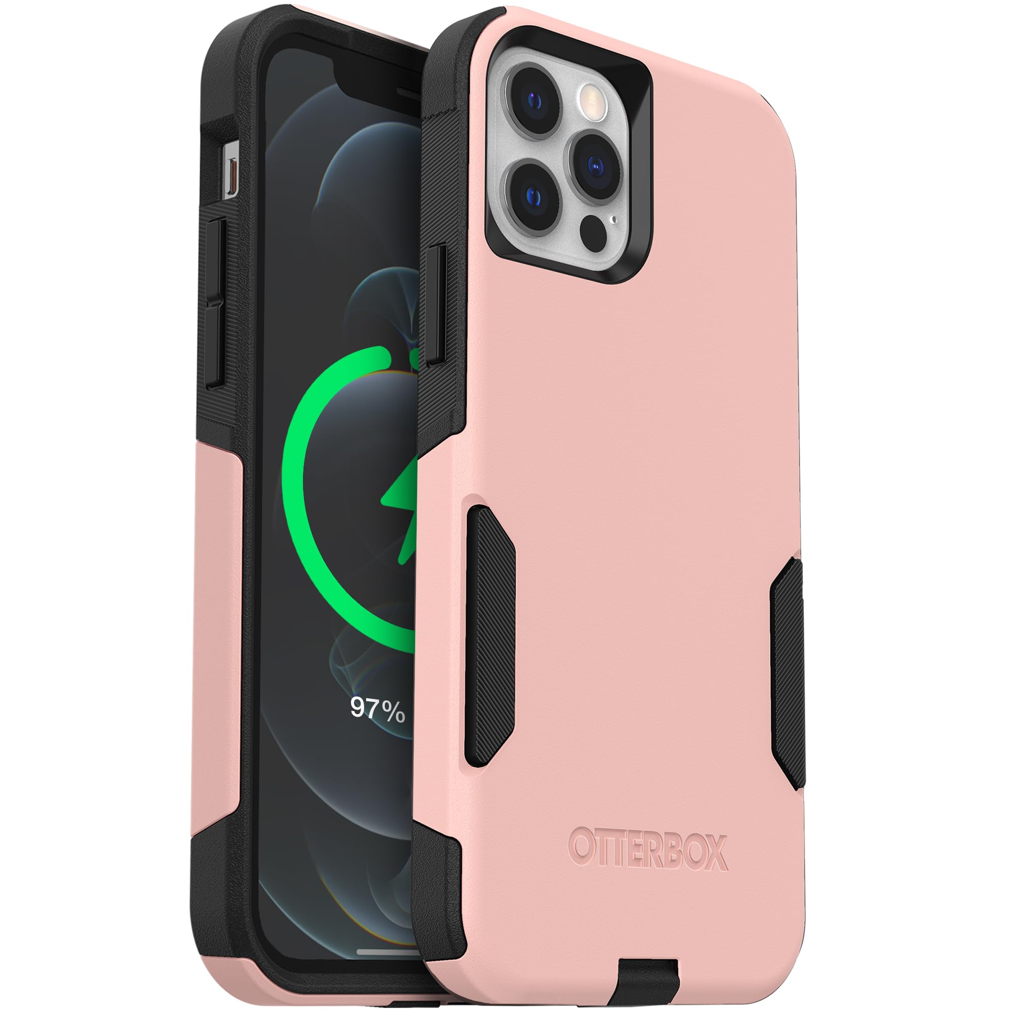 OtterBox iPhone 12 and iPhone 12 Pro (Only) – Commuter Series Case – Thin, Dual-Layer, Pocket-Friendly, Port Cover – Pink/Black Image