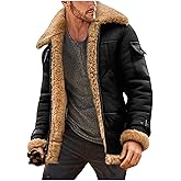 LGHLMCL Men's Shearling Sheepskin Faux Leather Jacket Fleece Sherpa Lined Suede Jackets Winter Full-Zip Vintage Aviator Coat