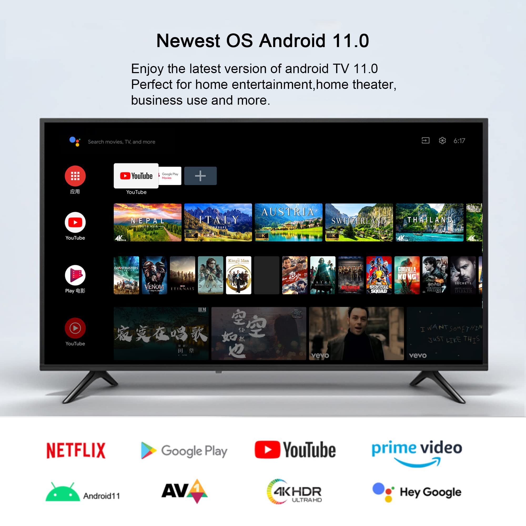 GREVA Android TV Box 11.0 2GB RAM 16GB ROM Support Dual Band WiFi 2.4G/5.8G Voice Remote Control BT 5.0 4K HDR Smart Streaming Media Player