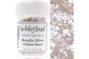 Hobbyland Edible Sprinkles (Metallic Silver Glitter Stars, 4.5g)