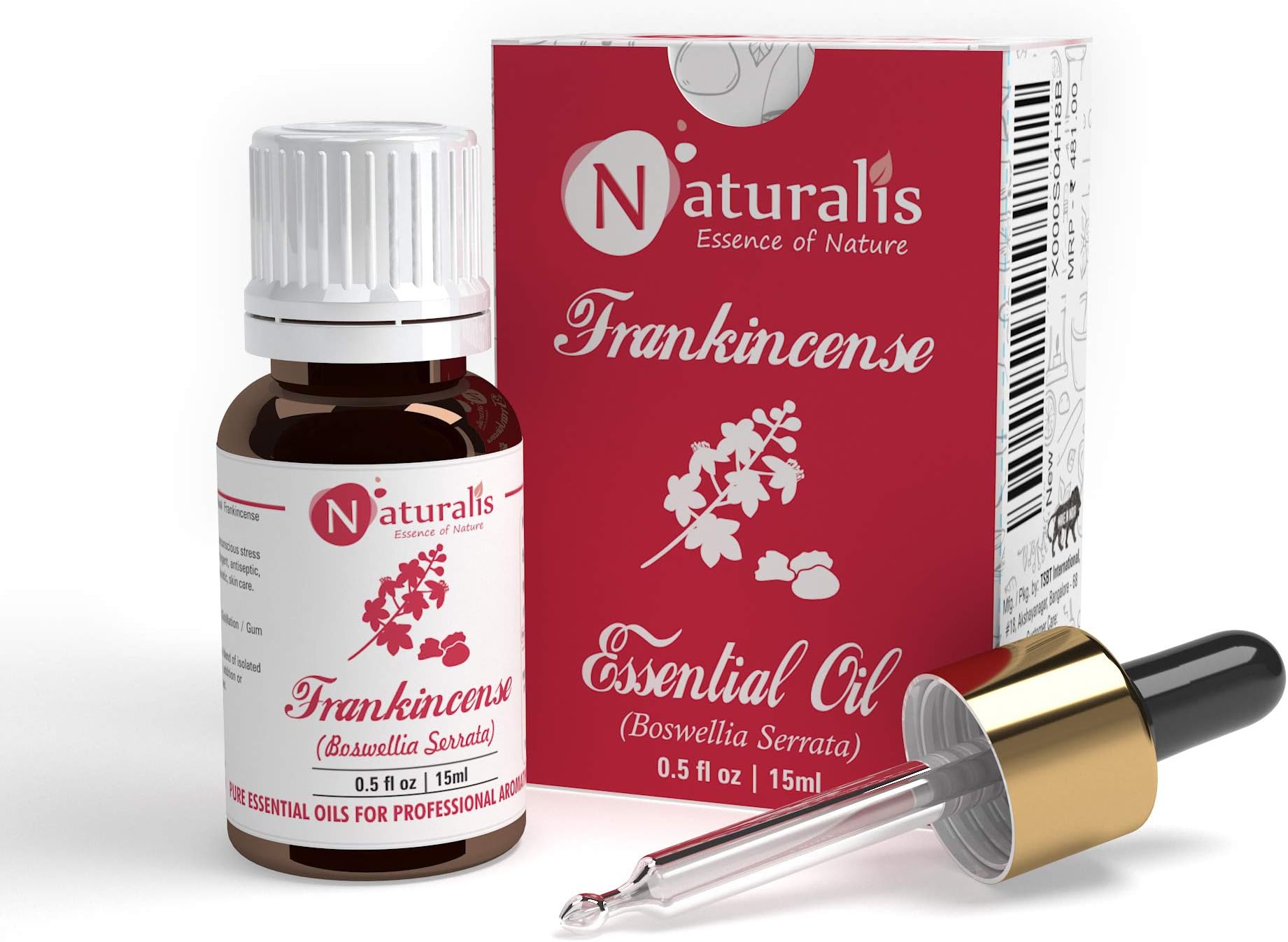 Naturalis Essence of Nature Frankincense Essential Oil, 100% Pure, Natural & Undiluted Therapeutic Grade for Skin Pores Tightening, Fine Lines and Aromatherapy - 15ml