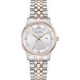Bulova Ladies' Classic Diamond Two-Tone Gold Stainless Steel 3-Hand Calendar Date Quartz Watch