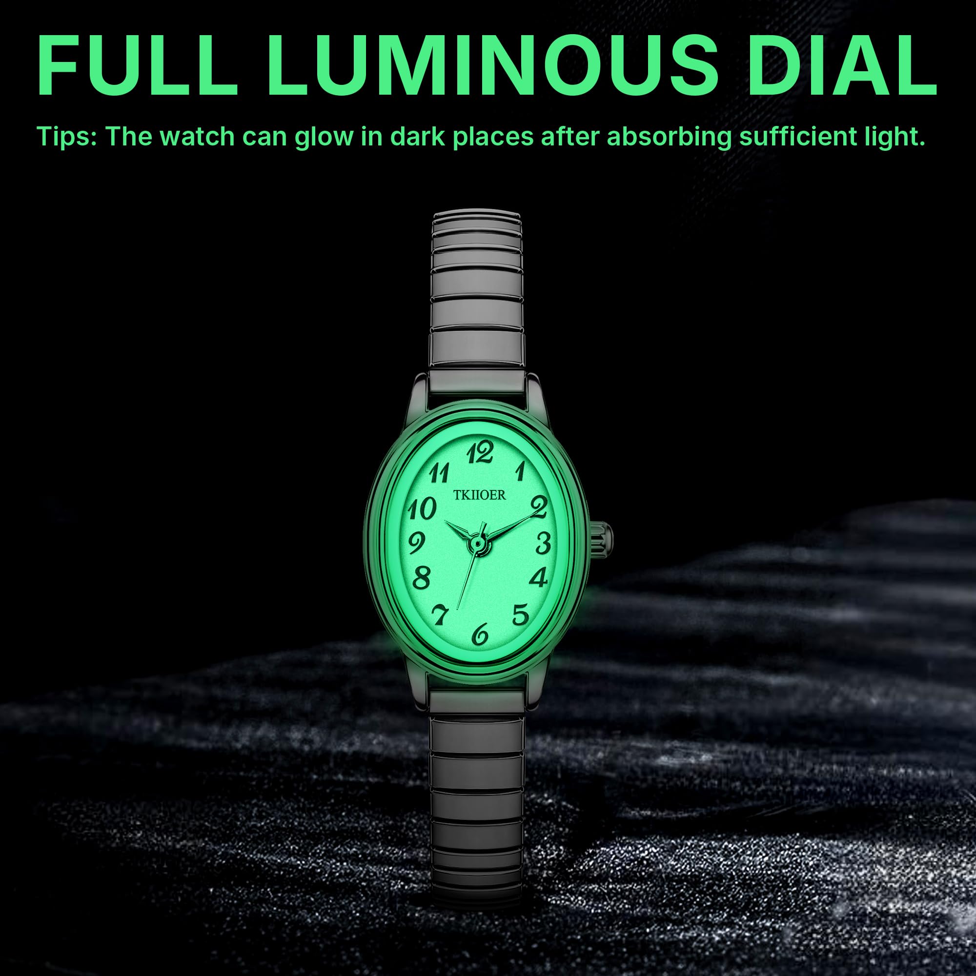 TKIIOER Small Gold Watches for Women, Easy to Read Ladies Analog Watch, 30M Waterproof, Luminous Dial, Stainless Steel Stretch Expansion Strap