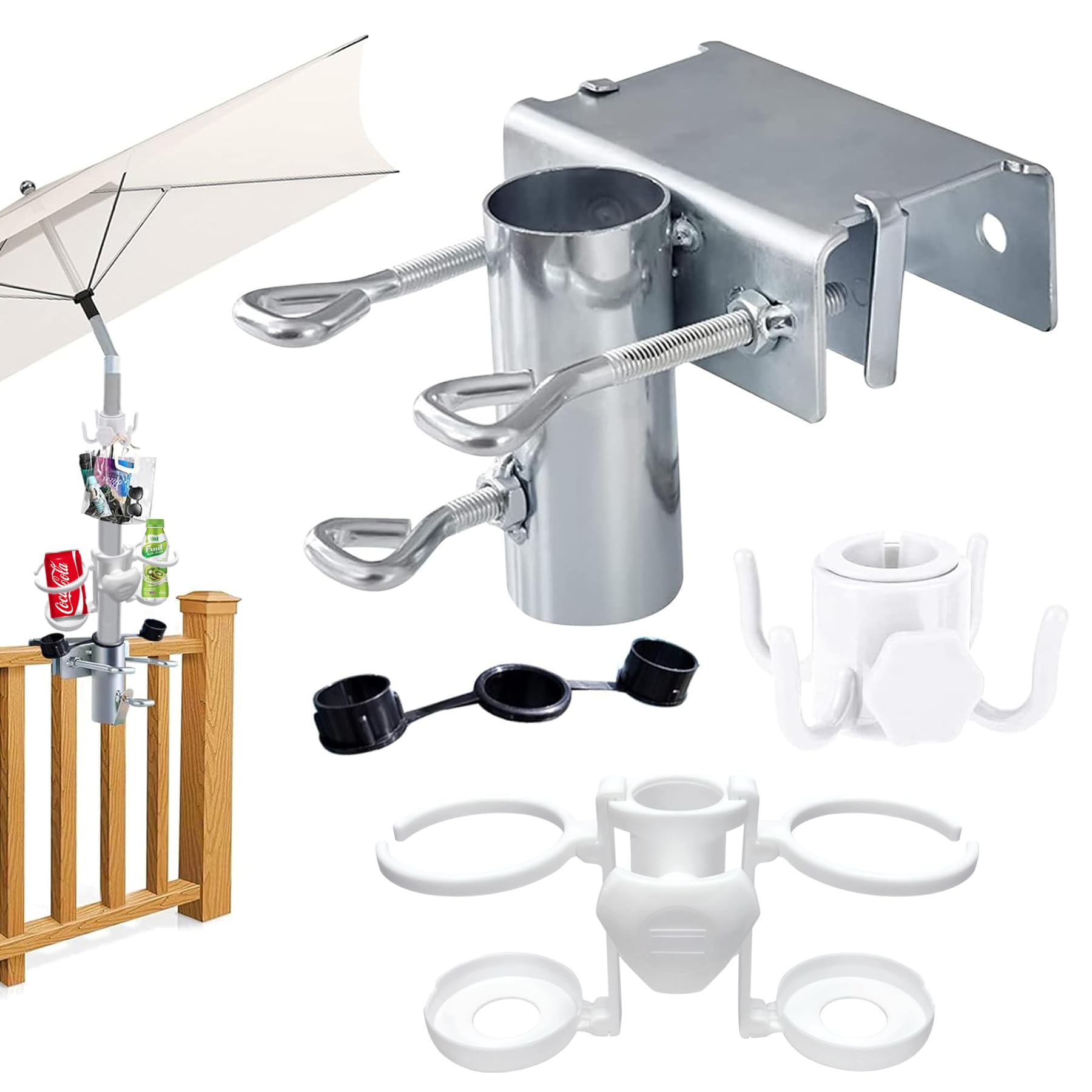 YeahBoom Umbrella Support,Garden Clamp for Umbrellas,Balcony or Table Railing,Parasols Clamp,Umbrella Stand for Balcony and Terrace for Outdoor Events Camping