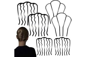 SUPGOODOM 6 PCS Metal Hair Side Combs Pins Fork Clip Teeth Stick for Updo Bun, U Shape Hair Accessories for Vintage Hairstyle, Matte Black for Thick Hair