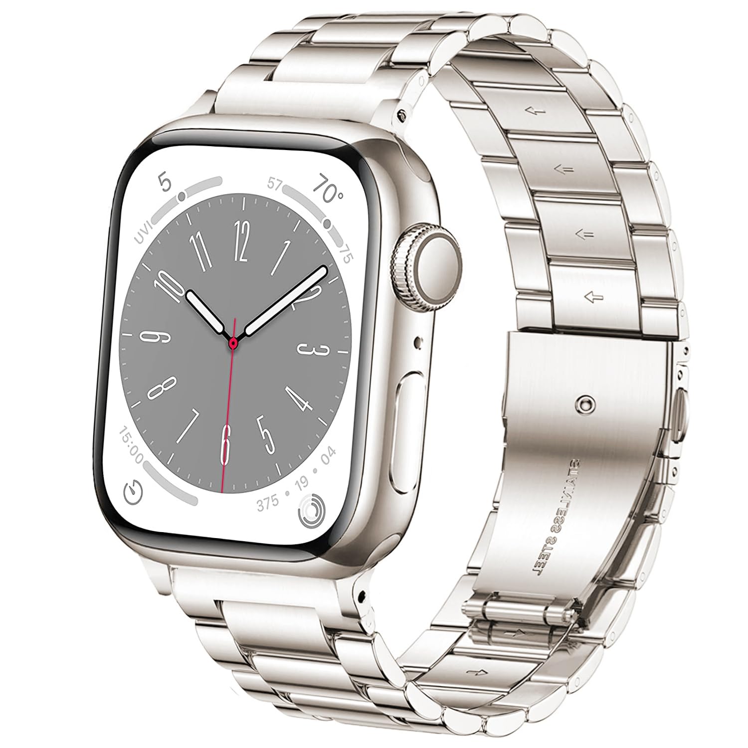 DEALELE Strap Compatible with iWatch 38mm 40mm 41mm 42mm, Solid Stainless Steel Metal Replacement Bands for Apple Watch Series 10/9 / 8/7 / 6/5 / 4/3 / SE Women Men, Starlight