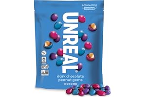Unreal Dark Chocolate Peanut Gems | Vegan with Colors from Nature | Fair Trade, Non-GMO, Gluten Free Ingredients | No Sugar Alcohols or Soy, 13oz, 1 Bag