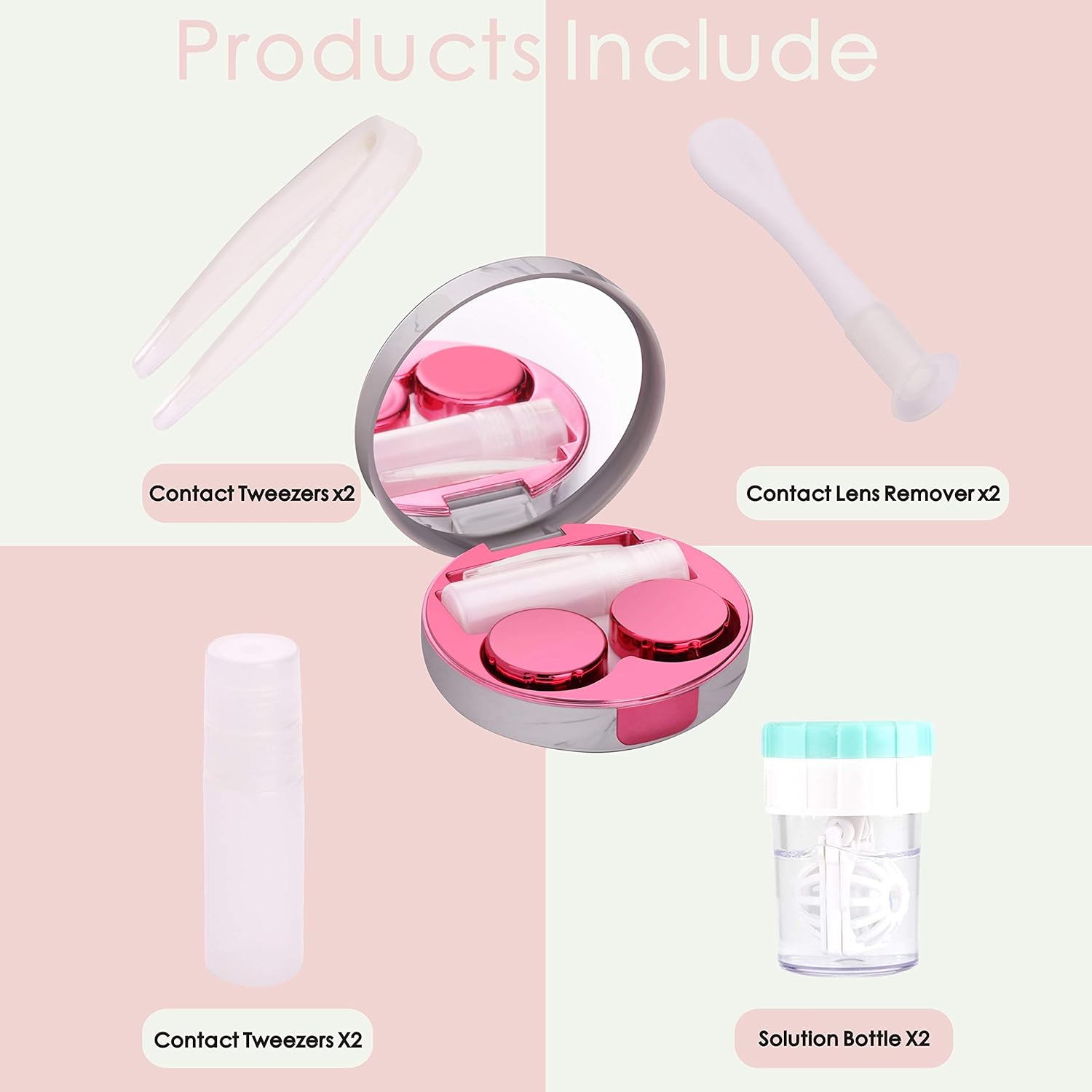 TreaHome 2 Pack Contact Lens Case, Leak-Proof Contact Case Travel with Cleaner Washer Holder Tweezers, Remover Tool Solution Bottle for Outdoor Daily Use (Rose Red): Health & Personal Care
