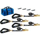 2" x 8' Car Tie Down Straps, Axle Strap, Pro Pack, 3,335 lb WLL, Black | For auto hauling, ratchet strap, ATV, UTV, trailer tie downs, 10,000 lb BS