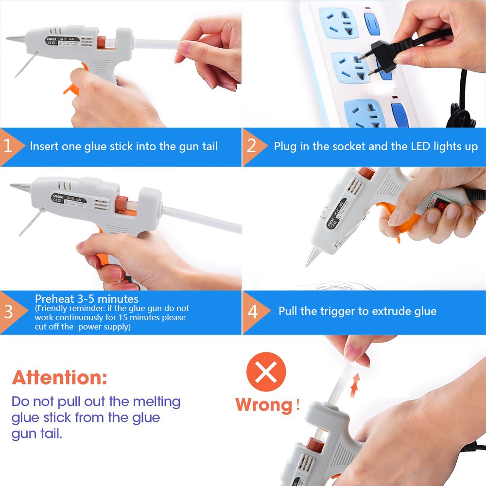 Glue Gun with Sticks-CNASA 20/50W Hot Glue Gun 7mm with 30pcs Melt Glue Sticks for DIY Craft Projects and Repair Kit