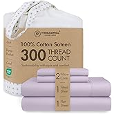 Threadmill 100% Cotton Sheets for King Size Bed | 4 Pc King Bed Sheets Set | Soft, Breathable Lightweight Solid Sateen for All-Season Use | Snug Fit Elastic Deep Pocket King Sheets | Lilac