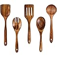Mooues Wooden Spoons for Cooking, 5 Pcs Wooden Utensils for Cooking Natural Teak Wooden Kitchen Utensils Set