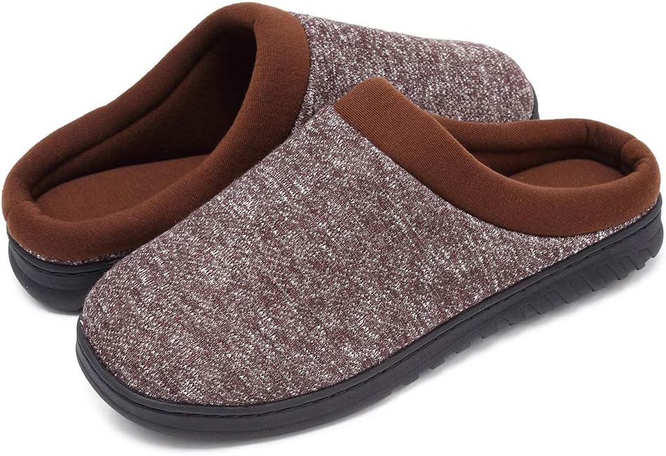 Men's Breathable Memory Foam Slippers with Cozy Plush Non Slip Rubber Sole House Slippers Clogs Winter Warm Knitted Cotton Shoes
