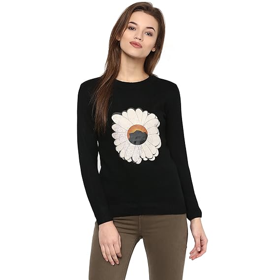 Women's Wool Fashion Stretchy Round Neck Long Sleeve Pullovers Sweaters Top (Black; Free Size)