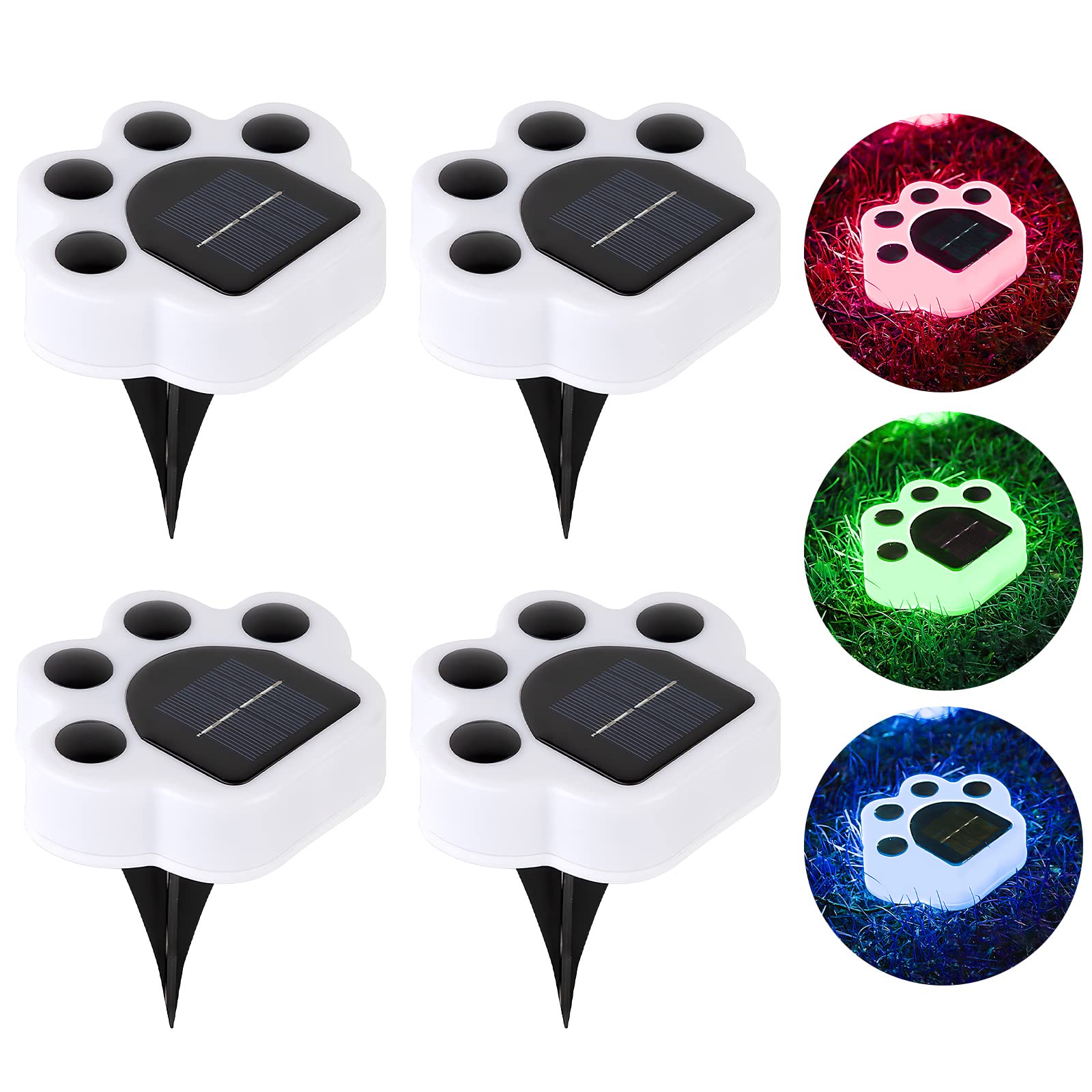 jindaaudio 4Pack Color Changing Solar Paw Print Lights - Outdoor Waterproof, Dog Paw Animal Footprint Yard Lights