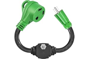 SWEETGLOW 50A to 30A RV Adapter & Surge Protector for Campers, Trailers - NEMA 14-50P to TT-30R Plug with Circuit Breaker, ETL-Listed (30A/50A Electrical Hookups, 18.5" (30 Amp to 110 Volt)