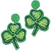 HZEYN St.Patrick's Day Beaded Earrings for Women Green Lucky Leaf Top Hat Drop Dangle Earrings Funky Irish Holiday Festive Jewelry Gift