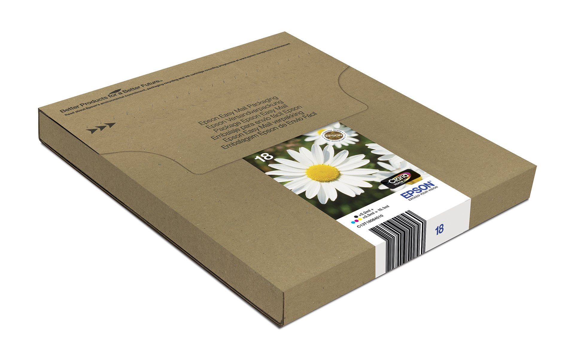 Epson 18 Daisy Genuine Multipack, Eco-Friendly Packaging, 4-colours Ink Cartridges, Claria Home Ink