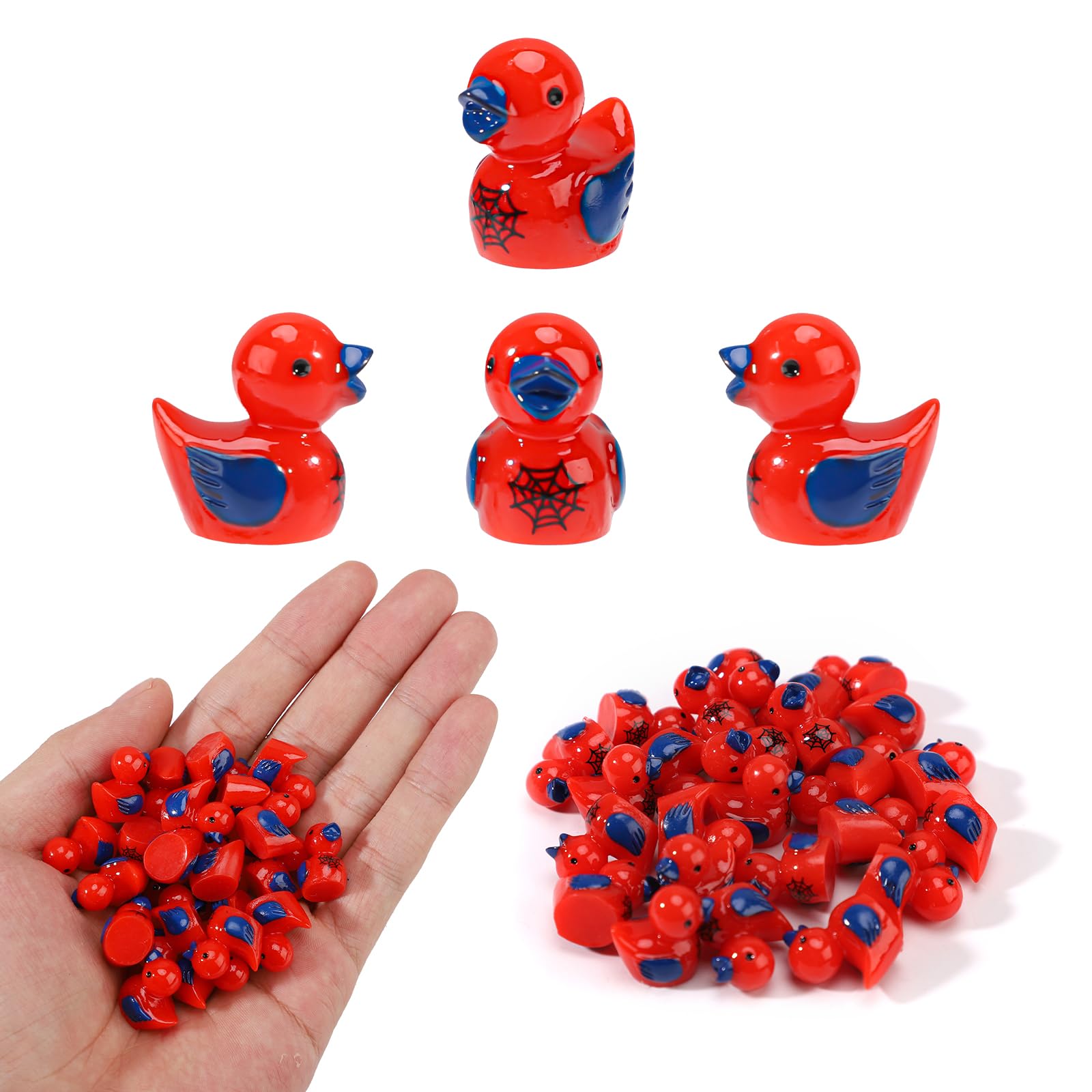 Photo 1 of 25pcs Tiny Spider Resin Ducks, Small Resin Duck with Spider Web Miniature Garden Decorations Mini Landscape Decor for Home Office Car Decor Festive Gift(Red)