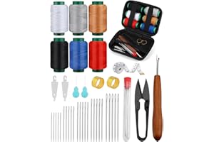 TLKKUE Big Eye Steel Sewing Needles Kit, 40 Pcs Steel Needles for Hand Sewing, Sewing Kit with Storage Bag Threads Thimbles S