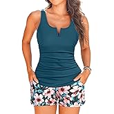 Tankini Two Piece with Shorts - Womens Tummy Control Swimsuit with Pockets Bathing Suit with V-Wire Boy Shorts Swimwear 2025