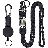 cibtdtl 2 Pcs Retractable Keychain, Heavy Duty Carabiner Badge Holder with Extendable ID Clip Reel, USA Flag Paracord Lanyard, Steel Cable & Parachute Rope Necklace