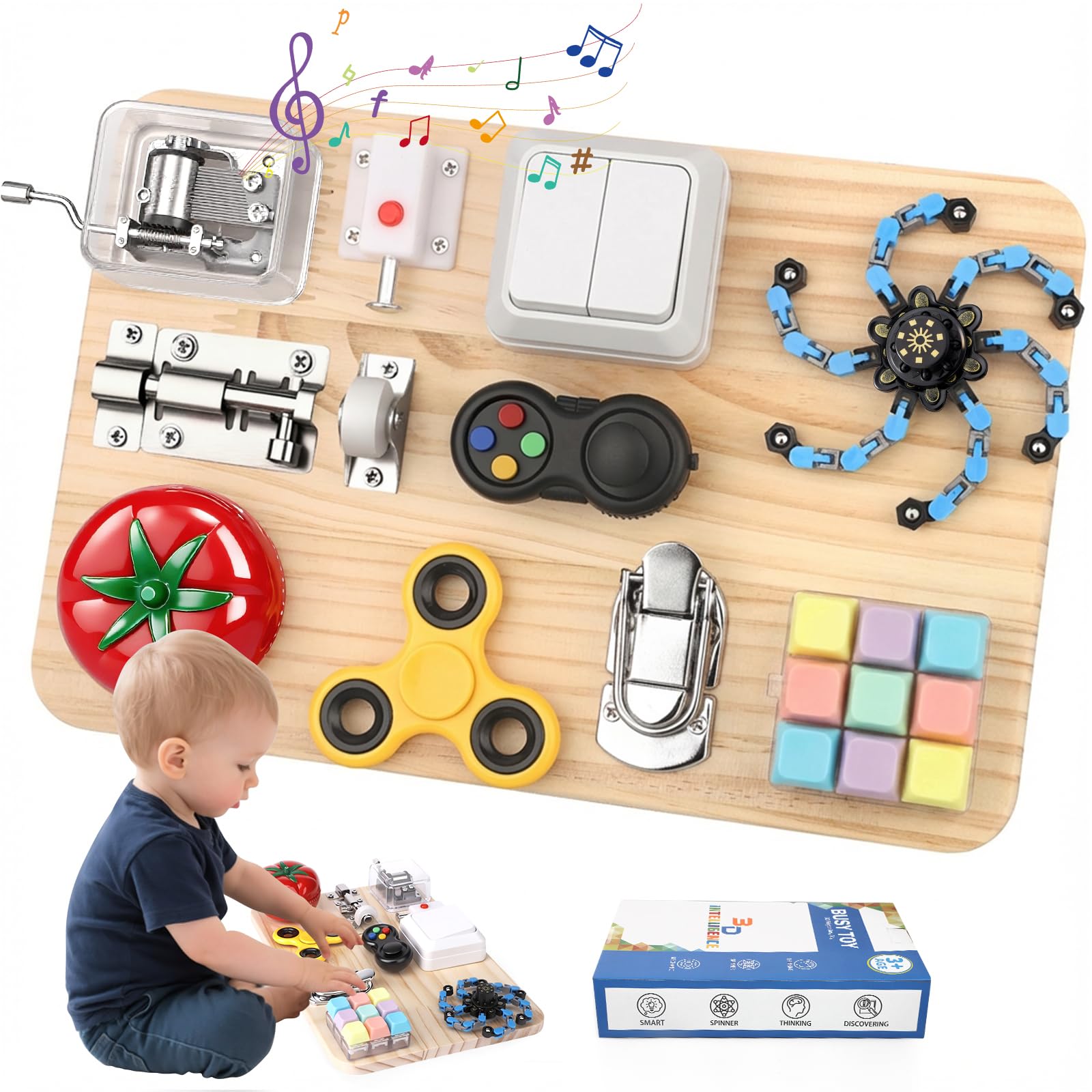 Busy Board Fidget Toy for Toddler Kid Early Development, Fidget Sensory Learning Motor Skills Montessori Toy for Age 3 4 5, Airplane Car Travel Toy Birthday Gifts Educational Activities for Boy Girl