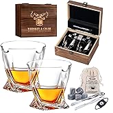 VKDONE Whiskey Glasses Gift Set Twisted Rocks Glasses Set Luxury Gift for Men, Whiskey Stones, Tongs, Burlap Bag and Cutter, Premium Rocks Glass for Brandy, Cocktail, Bourbon, Gifts for Men