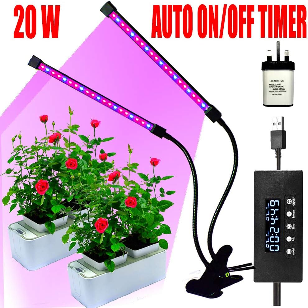 RINBO LED Grow Light, for Greenhouse and Indoor, No Noise, Good Heat Dissipation, for All Growth Periods (20W Auto On/Off)