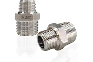 ZOUNI 2pcs Reducing Hex Nipple, 304 Stainless Steel 3/4" NPT Male x 1/2" NPT Male Pipe Fitting Reducer Nipple Adapter 2000psi Reducer Straight Connector(2pcs, 3/4"-1/2")