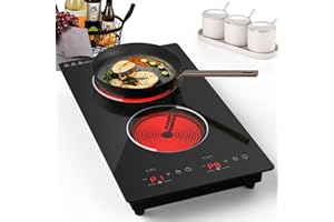 VBGK Electric Cooktop, 12 Inch Built-in Radiant Electric Stove Top, 110V 2100W Electric Stove with 2 Burners, 9 Heating Level
